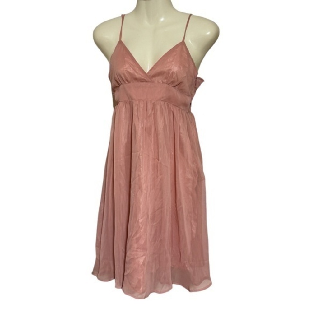 Forever 21 Womens Spagetti Strap Summer Dress Pink Chiffon Overlay Size M